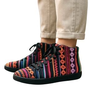 Inkkas high top sneakers Vibrant Multicolored Embroidered Aztec Festival Size 6